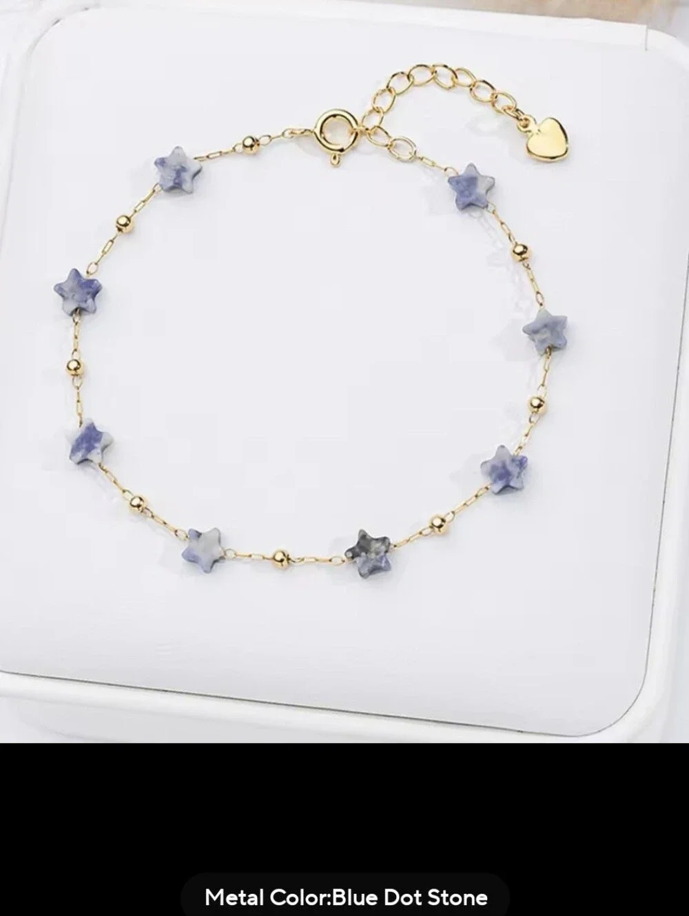 💙⭐️NEW💙⭐️ PRETTY!! SS Micro PaperClip Faceted BLUE DOT Nat.Stone StarBracelet